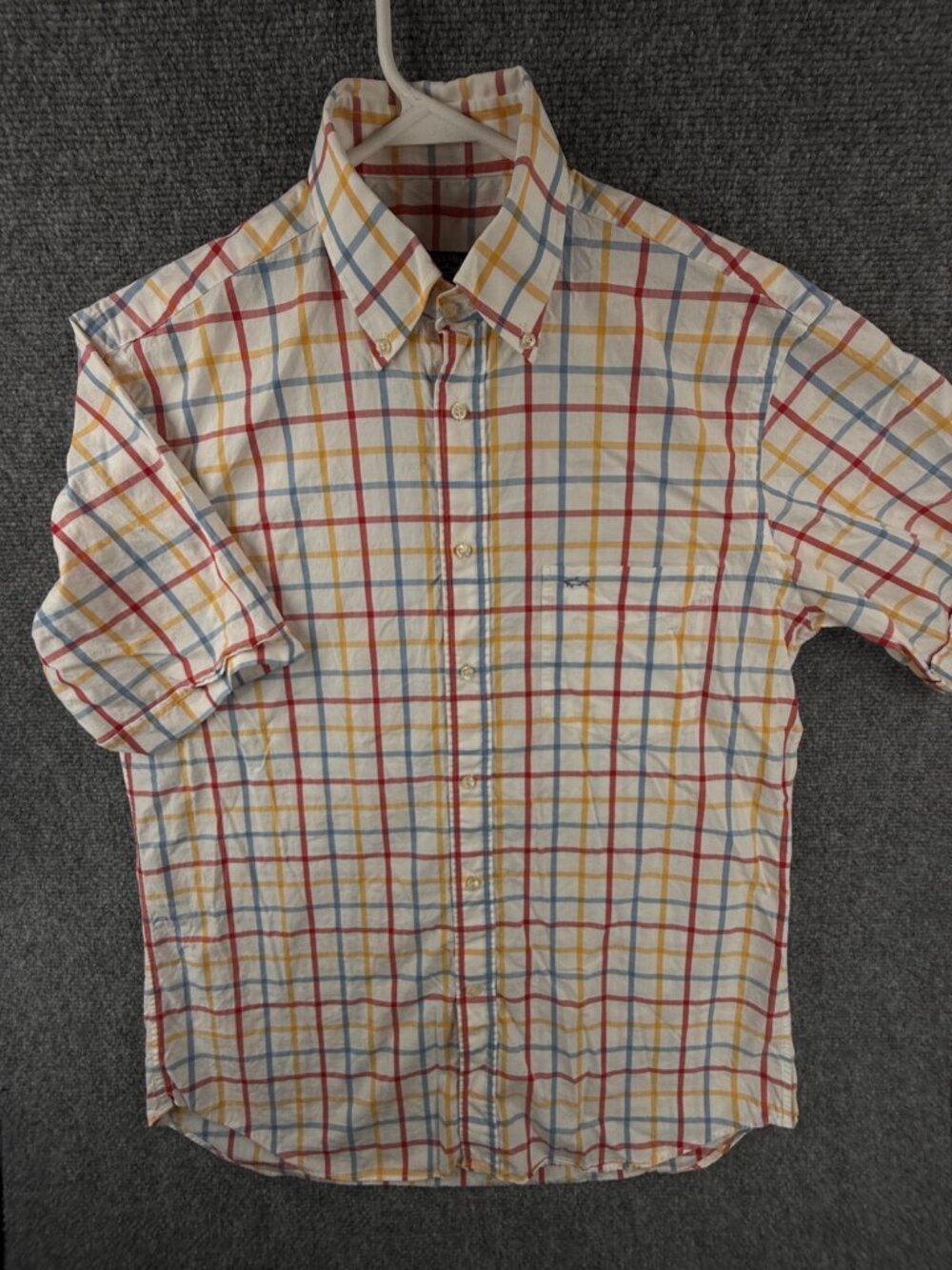 Paul & Shark Yachting Button Up Shirt Men Colorful Check Size 39 Short Sleeve